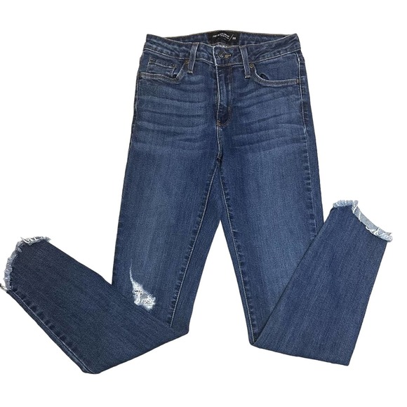 JUST BLACK DENIM Womens Sz 25 Fringe Hem Dark Wash Denim Whiskered Skinny Jeans - Picture 4 of 8